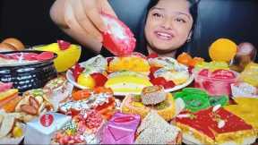 SPICY INDIAN FOOD 50 TYPES MITHAI CHALLENGE ASMR EATING, Maddy EATS