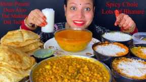 Eating Spicy 🔥 Chole, Lots Of Bhature, Matar Paneer, Dal Tadka, Dal makhani, Dum Aloo, Basmati Rice