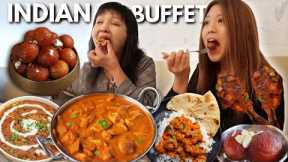 FIRST TIME EATING INDIAN FOOD BUFFET! CHICKEN TIKKA MASALA, Gulab jamun, ALOO BAINGAN, DAL MAKHANI