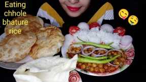 ASMR : Eating chhole bhature, rice, papad, salad | indian street food mukbang | spicy food eating
