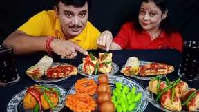 SPICY 🔥🌶 INDIAN STREET FOOD SAMOSA PANEER PAKORA/PAKODA SANDWICH + ROLL SWEET EATING CHALLENGE #food