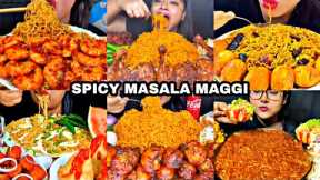 ASMR EATING SPICY MASALA MAGGI WITH CHICKEN TANDOORI, MALAI ROLL | INDIAN FOOD MUKBANG|Foodie India|