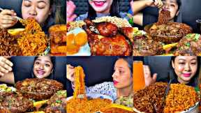 ASMR EATING SPICY BLACKBEAN NOODLES, MUTTON ROAST, EGGS, CHICKEN | INDIAN FOOD MUKBANG |FoodShood|