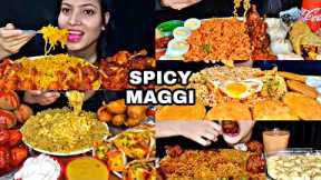 ASMR EATING SPICY MAGGI MASALA, CHICKEN LOLIPOP, EGG ROLL | BEST INDIAN FOOD MUKBANG |Foodie India|