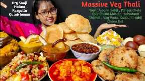 Eating Sweets, Poori, Dum Aloo, Paneer Chole | Big Bites | Mukbang | Eating Veg thali | Gulab Jamun