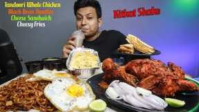 Eating Whole Tandoori Chicken, Black Bean Noodles, Loaded Cheesy Fries & Veg Chese Sandwich  Mukbang