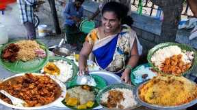 Hardworking Lady Selling Cheapest RoadSide Unlimited Meals | Roadside Meals | Indian Street Food