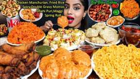 Eating Spicy Maggi,Chicken Momos,Spring Rolls,Dahi Puri,Curry,Rice Street Food ASMR Eating Mukbang