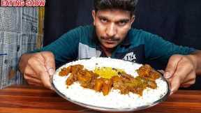 Today eating very tasty indian food rice dal and aloo bengan sabji