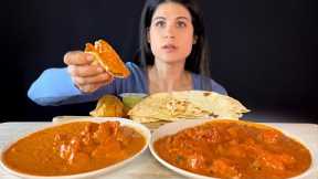 GREEK GIRL EATS INDIAN FOOD | BUTTER CHICKEN TIKKA MASALA NAAN SAMOSAS | MUKBANG | ASMR