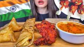 ASMR INDIAN FOOD MUKBANG | EATING PARATHA ROLL, CHICKEN LOLLIPOP, SAMOSA, PANEER MASALA