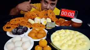 ASMR EATING INDIAN SWEETS RASMALAI RASGULLA GULAB JAMUN MALAI ROLL JALEBI LADDU|DESSERT CHALLENGE|