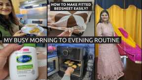 Indian Mom 6:30 AM Routine - Indian Breakfast To Lunch Routine~How To Make Fitted Bedsheet easily?