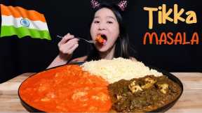 HUGE INDIAN CURRY MUKBANG! Chicken Tikka Masala, Saag Paneer & Saffron Rice - Spicy Indian Food Asmr