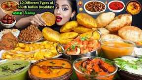 Eating Crispy Aloo Masala Dosa,Idli Vada,Chutney,Sambar,Poori South Indian Food ASMR Eating Video
