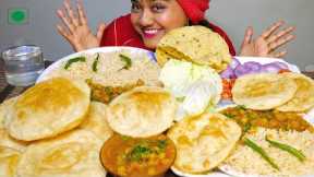 Mukbang Indian Food | Bengali Luchi Poori, Chole, Basmati Rice, Bhature, Papad, Salad Eating ASMR