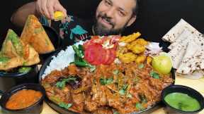 CHICKEN CURRY, RICE, ROTI, SAMOSA, BREAD PAKODA EATING | Indian Food Mukbang ASMR | Big Bites