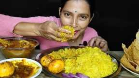 EATING BASANTI PULAO, CHICKEN CURRY, EGG CURRY, PAPAD *INDIAN FOOD MUKBANG* FOOD VIDEOS