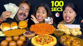 100 Seconds Food Challenge Spicy Noodles, Panipuri, Pav Bhaji,Pizza, Burger,Chicken Manchurian,Cake