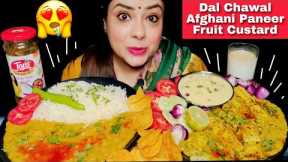 EATING Dal Tadka, Afghani Paneer with Rice, Fruit Custard, Chaach & Salad | INDIAN COMFORT FOOD