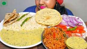 EATING INDIAN FOOD | KADI, BASMATI RICE, GREEN CHILLIES, PAPAD, SPICY VEGETABLE MAGGI MUKBANG | ASMR