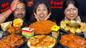 Food vs No Food Challenge🤩Spicy Chili Momo, Noodles, Pani puri, Crispy Chicken, Pastry, Burger
