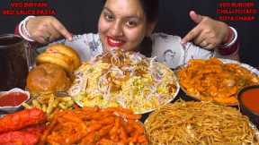 Eating 🤤🤤 Veg Biryani,Chaap, Fries, Chilli Potato, Veg noodles, Red Sauce Pasta,Burger I Foodie Gd
