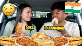 COUPLES TRYING INDIAN FOOD FOR THE FIRST TIME! (MASALA, DOSA, ALOO PURI, IDLI SAMBAR) *PART 5*