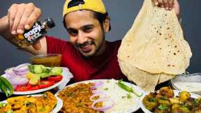 EATING RAJMA CHAWAL WITH MASALA ARBI ,STUFFED TINDA & RUMALI ROTI ,SALAD | HOME MADE INDIAN FOOD