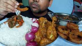 Chicken , Rice Field Crab , Onion Ring Fry and Basmati Rice Mukbang Food Eating Show