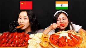 [INDIA vs CHINA] People Try Each Other's Food! CURRY, SAMOSA, MALALONGSHA, GUOBAOROU (ASMR MUKBANG)