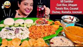 EATING South Indian Food, Idli Sambhar, Uttapam, Curd Rice, Tomato Rice, Roohafza, Icecream MUKBANG