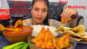 Real Mukbang:) Chicken Curry Is More Delicious Than Chole Aloo Samosa | Cooking And Eating Food
