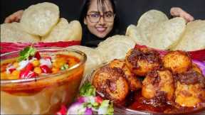 Eating Lots of Soft Poori, Spicy Dum Aloo, Chana masala | Big Bites | Asmr Eating | Mukbang