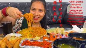 Real Mukbang:) Eating Golgappe, Chilli Garlic Noodles, Fried Rice, Momo, Tandoori Momos, Papdi Chaat