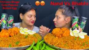 Eating Chinese Style Maggi Masala, Gobi Pakoda, Egg | Nand Vs Bhabhi Eating Show| Street Food Eating