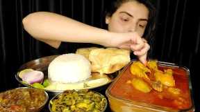 Eating Lal Lal Murgir Jhol, Rice, Vegetable Curry, Chutney, Papad, Salad- Mukbang Eating Show