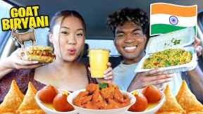 COUPLES TRY INDIAN FOOD FOR THE FIRST TIME! (BUTTER CHICKEN, KULCHA CHANNA, GOAT BIRYANI) *PART 10*