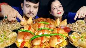 INDIAN SPICY🔥STREET FOOD DESI CHOWMEIN EGG PAV DAHIPURI SAMOSA MANCHURIAN EATING CHALLENGE#food#asmr
