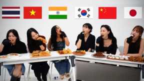 Asian Try 6 Street Food from Each Countries! Korea,India,China,Japan,Vietnam,Thailnad (ASMR MUKBANG)