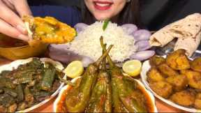 Eating DAL RICE ROTI WITH BHINDI ALOO | SABJI | BHARVA BAIGAN | VEG FOOD | INDIAN FOOD MUKBANG ASMR