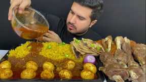 ASMR; EATING SPICY EGG CURRY+CHICKEN CURRY+STEAMED MUTTON+MASALA RICE+EXTRA GRAVY+RAW ONIONS MUKBANG