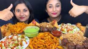 Eating Challenge😋Chowmin 🍝,Manchurian,Indian Pasta,Dahipuri,Aloo Samosa,Aloo Pakora|Big Bites😋