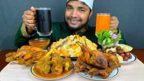 ASMR EATING MUTTON CURRY, CHICKEN LEG PIECE CUTTY AND QUAIL FRY WITH RICE , EATING SHOW