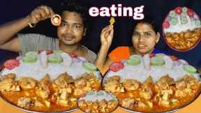 Chicken curry arbi with rice eating | Ramesh village eating