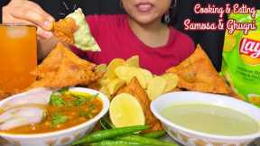 Cooking & Eating Samosa with Ghugni & Raita | Samosa Chaat | Recipe | Street Food | Mukbang | ASMR |