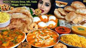 Eating Paneer Butter Masala Dosa,Poori,Maggi,Idli Vada South Indian street Food ASMR Eating Video