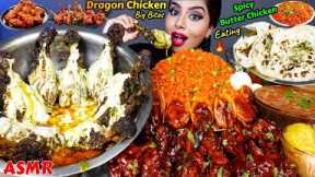 ASMR Eating Spicy Dragon Chicken,Butter Chicken Curry,Rice,Leg Piece Big Bites ASMR Eating Mukbang