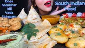 ASMR EATING INDIAN BREAKFAST,MASALA DOSA,MEDU VADA,IDLY,UTAPPAM | BIG BITES SOUTH INDIAN FOOD VIDEO