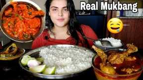 Real Mukbang:Cooking And Eating:Rice with Lal Lal Murgir Jhol, Mukbang, ASMR, Big Bites,Eating show